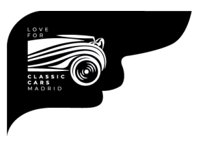 logo blanco love for classic cars sobre fondo negro Alqiuiler coches madrid